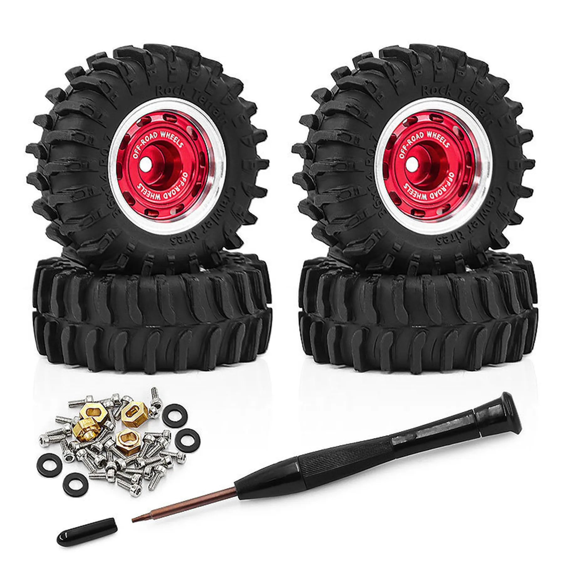 0.7 RC Crawler Tires OD 1.57'' 1/30 Soft Rubber All Terrain Tyres Beadlock Wheels Rims for 1:30 1/32 Rock Mud Car Axial SCX30
