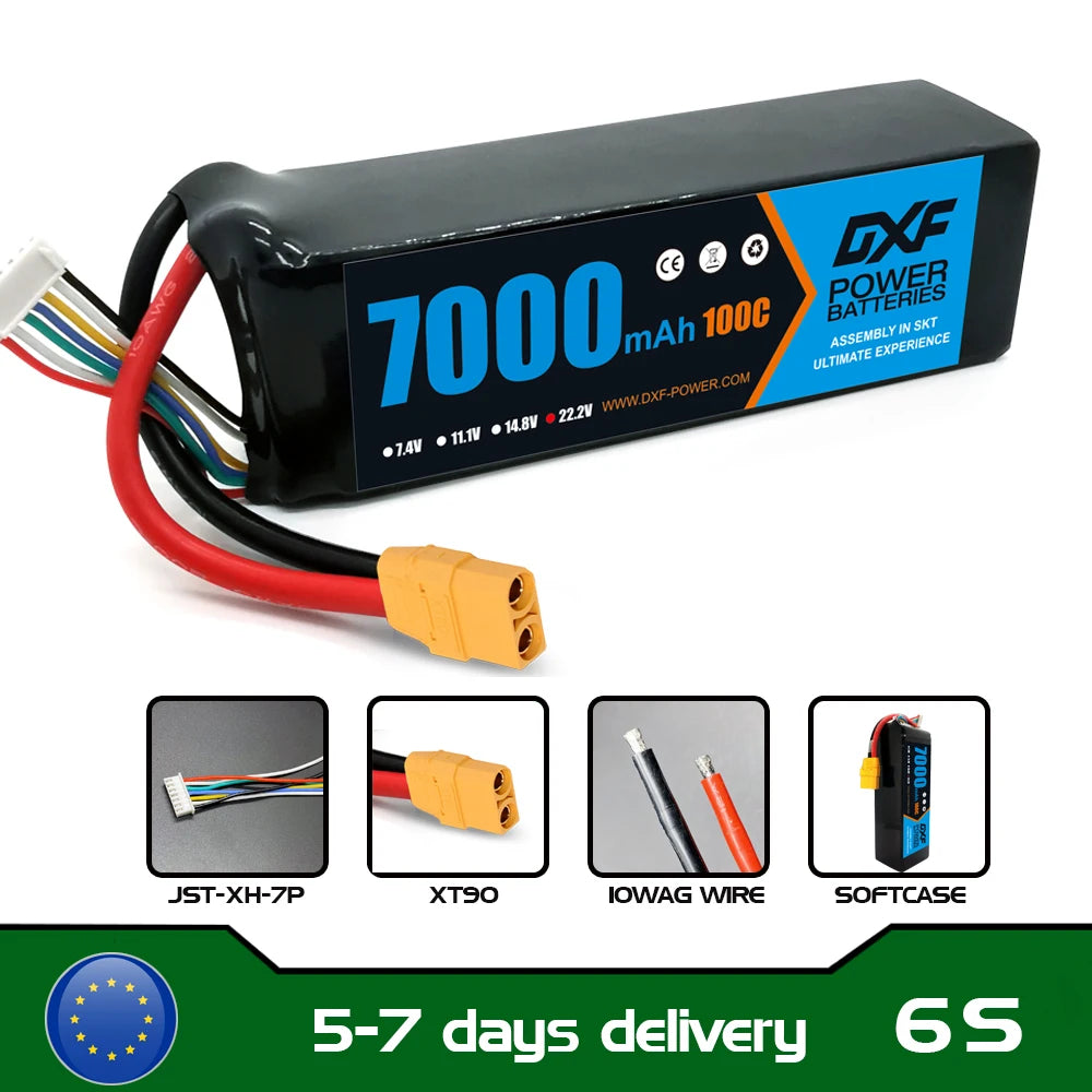 DXF 6S Lipo 22.2V 7000mAh 10000mAh 5200mAh Softcase Battery with XT60 EC5 XT90 for Car Truck Tank RC Buggy Truggy Racing Hobby
