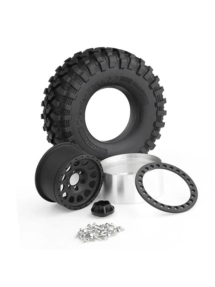 130mm Metal 2.2" Beadlock Wheel Rim Tire Set for 1/10 RC Crawler Car Axial SCX10 Wraith RR10 Capra Traxxas TRX4 YK4082 YK4083