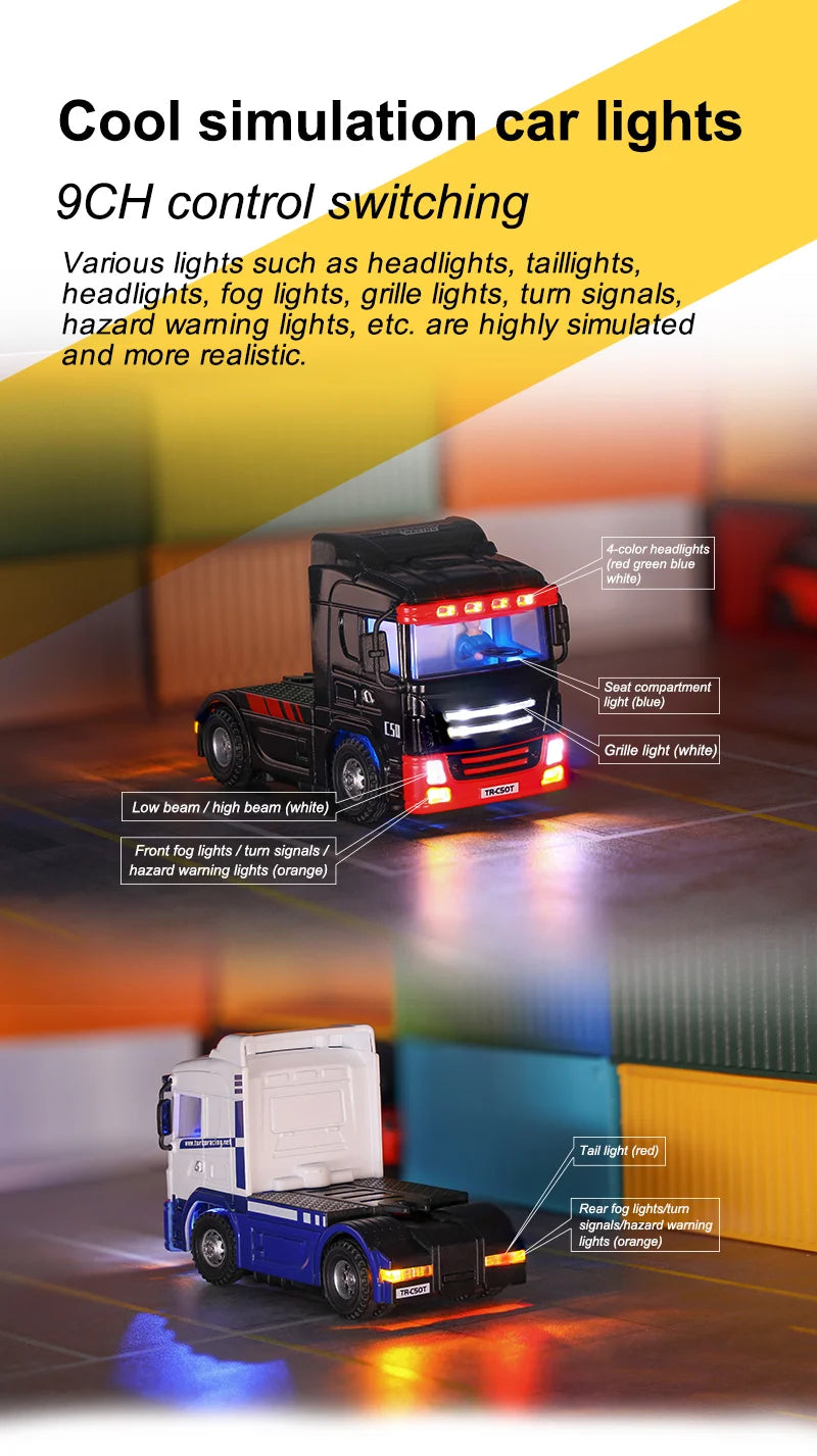 Turbo Racing C50-T 1:76 C50 Remote Control Truck Simulated Vehicle Lights and Horn RTR Version Toy Car
