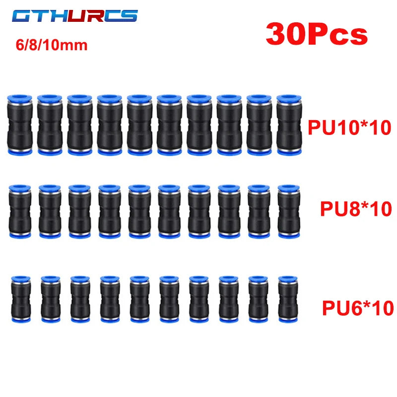 30/40/50/60/70pcs Pneumatic Fitting Straight Push Plastic Connector 6/8/10/12mm Trachea Connector PU  Air Hose Tube