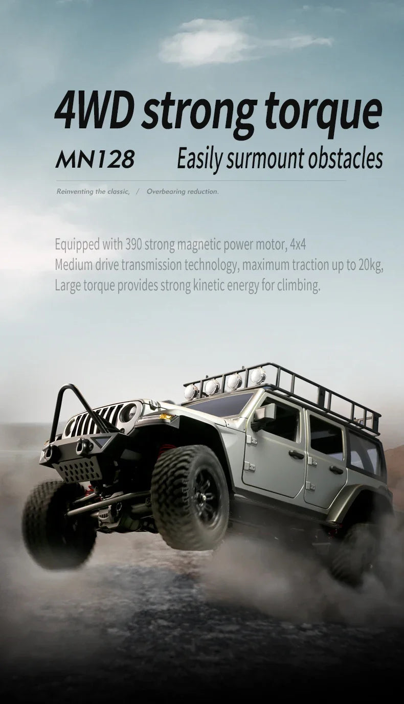 MN MODEL MN128 RC Crawler 4x4 Car 2.4G Climbing Buggy Professional with LED Light Full Scale Remote Control Cars