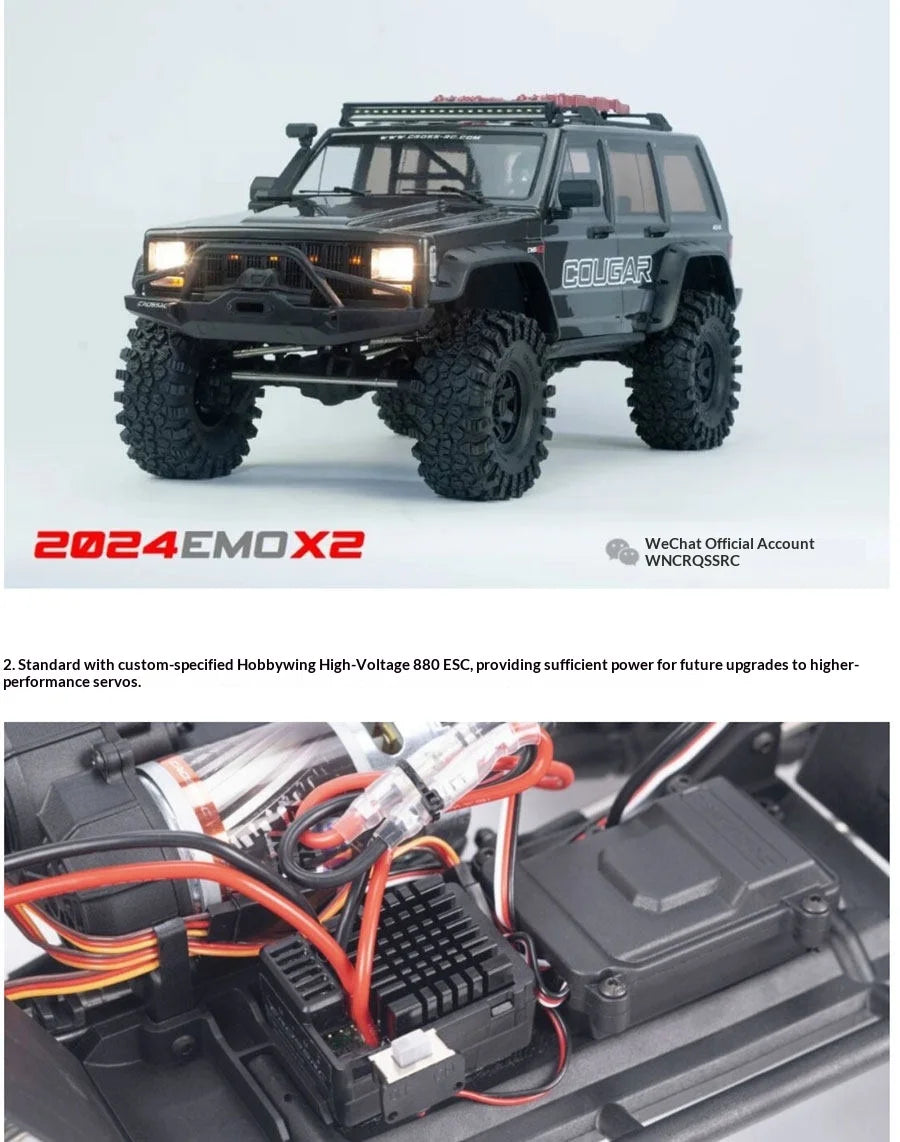 Cro 1/8 Rc Car Remote Control Electric Emo X2 Lion Differential Lock Dual Speed Door Bridge Climbing Off-Road Vehicle Model Gift