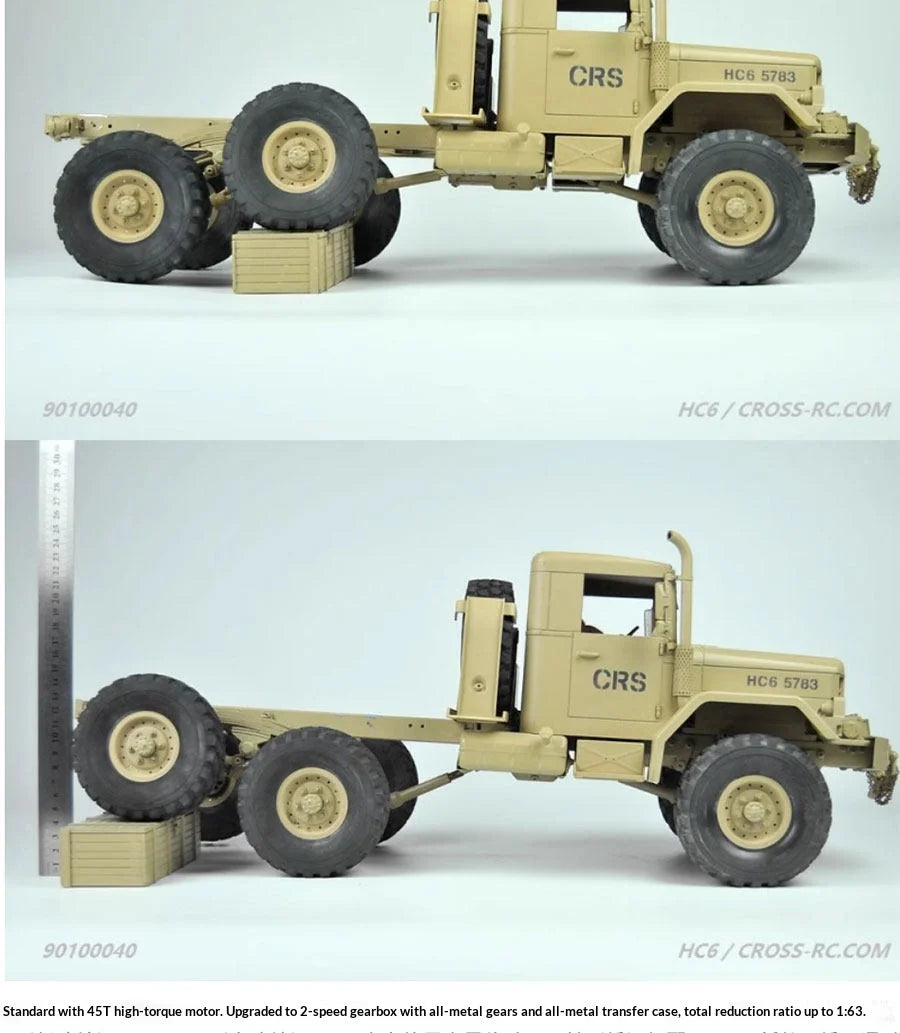 CROSS HC6 M35 Style 6X6 RC Car Military Truck Electric Remote Control Hard Shell Off Road Rock Crawler Dual Speed Model Vehicle