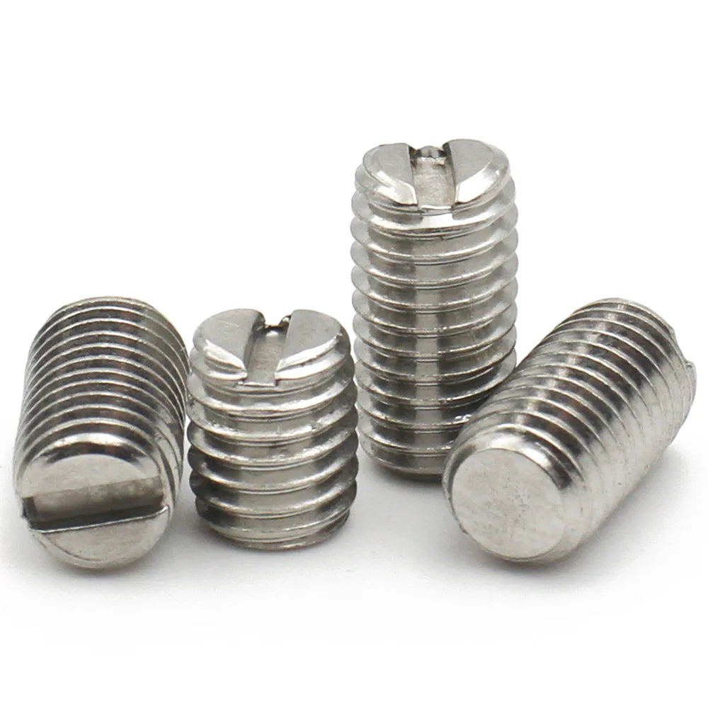10pcs M1.6 M2 M2.5 M3 M4 M5 M6 M8 304 Stainless Steel Slotted Flat End Set Screw Headless Machine Thread Grub Screws DIN551