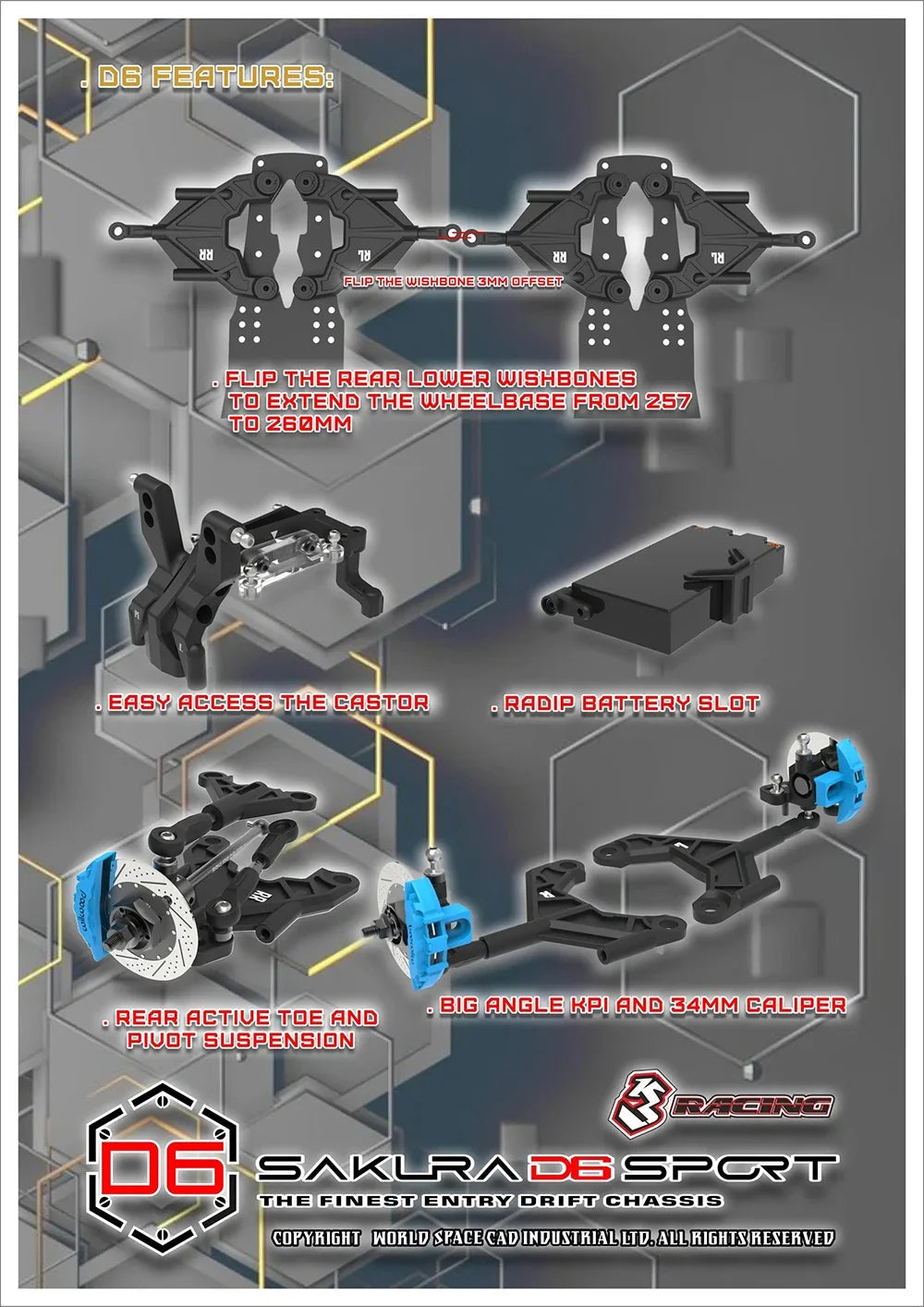 3Racing Sakura D6 SPORT KIT 1/10 RC Electric Remote Control Rear Drive Professional Drift Racing Car