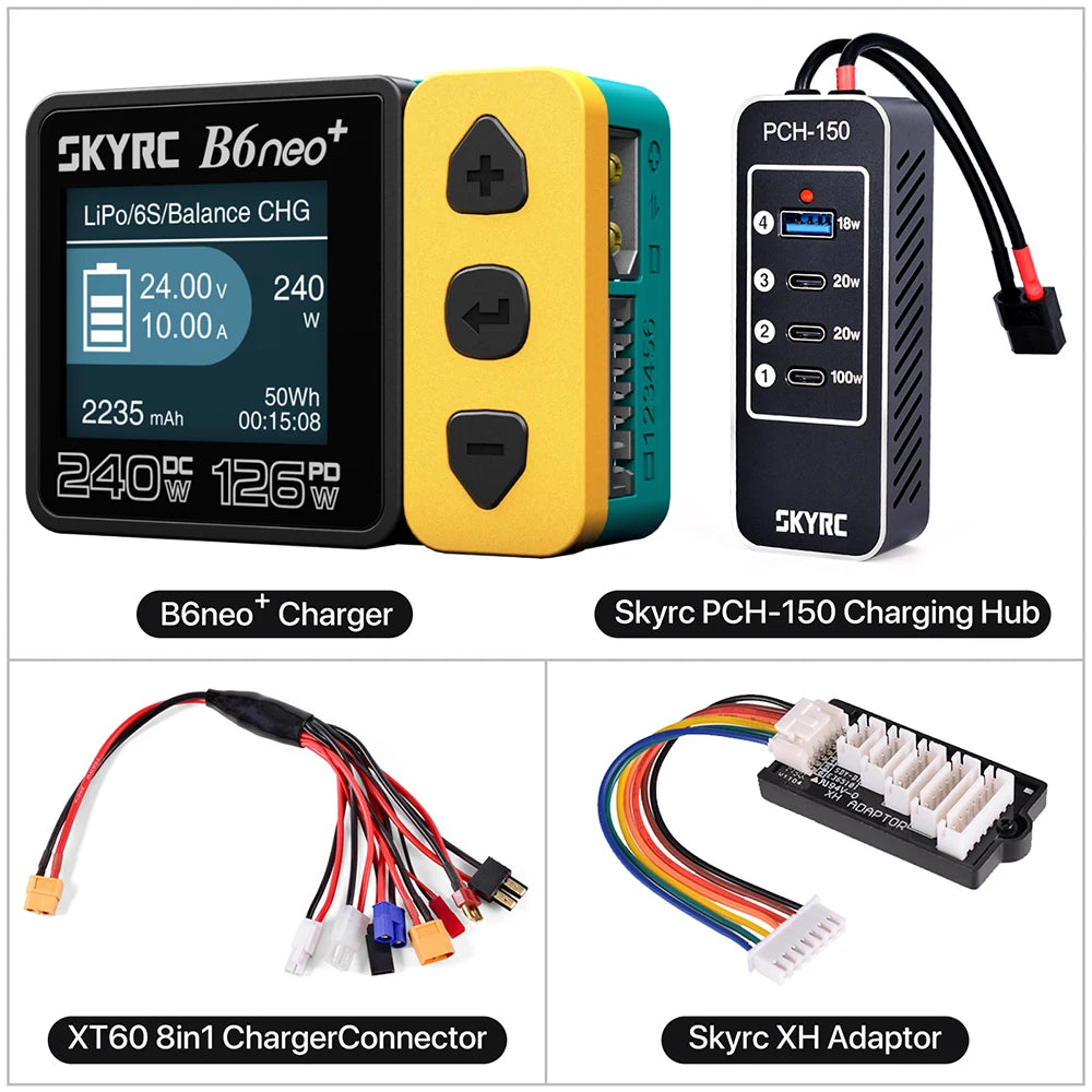 SKYRC B6neo+ Smart Charger High Power DC240W PD126W Multilanguage Balance Charger 600mA XT60/Type-C /PSA100 Power Adapter