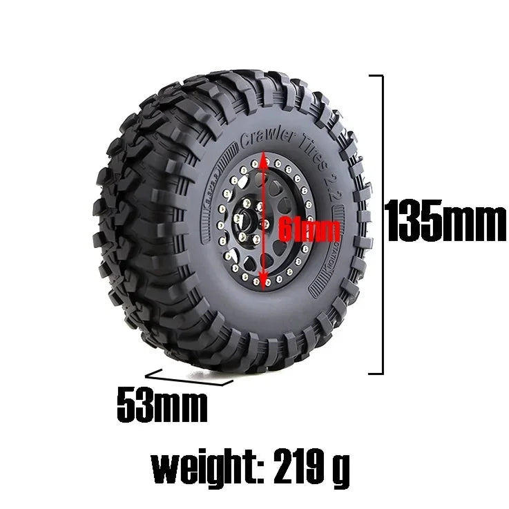 130mm Metal 2.2" Beadlock Wheel Rim Tire Set for 1/10 RC Crawler Car Axial SCX10 Wraith RR10 Capra Traxxas TRX4 YK4082 YK4083
