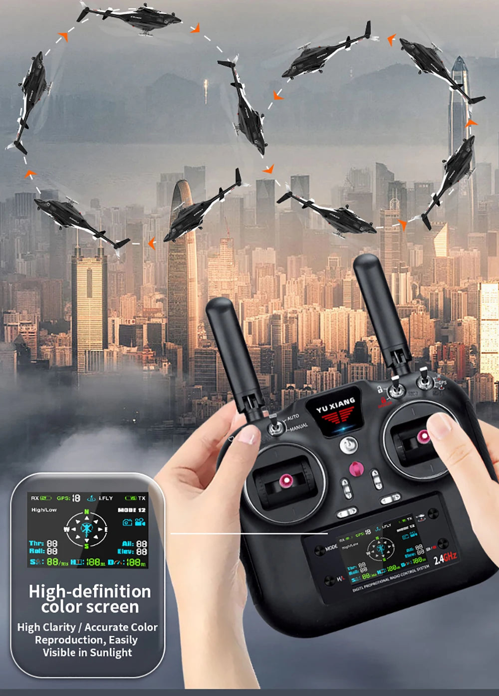 YUXIANG Airwolf RC Helicopter 1:34 9CH GPS Brushless Optical Flow Positioning