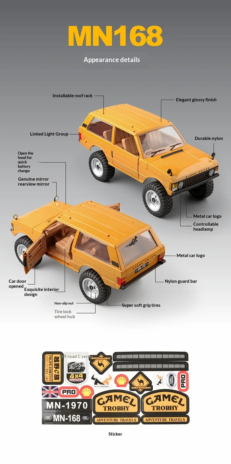 New Hot Selling MN168 1:12 4WD RC Off Road Climbing Car Portal Axle Electric Remote Control Truck Model Toy for Outdoor Play
