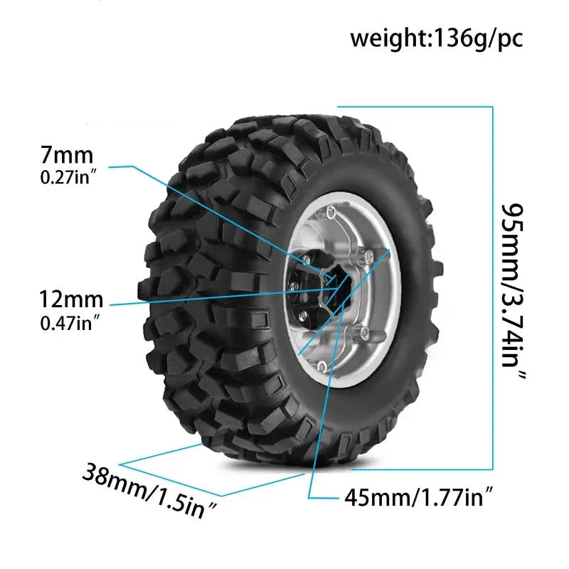 4pcs 1.9" Rubber Tires Beadlock Wheels Rims for 1/10 RC Crawler Car Traxxas TRX4 Axial SCX10 90046 90047 MST HSP Redcat Gen8
