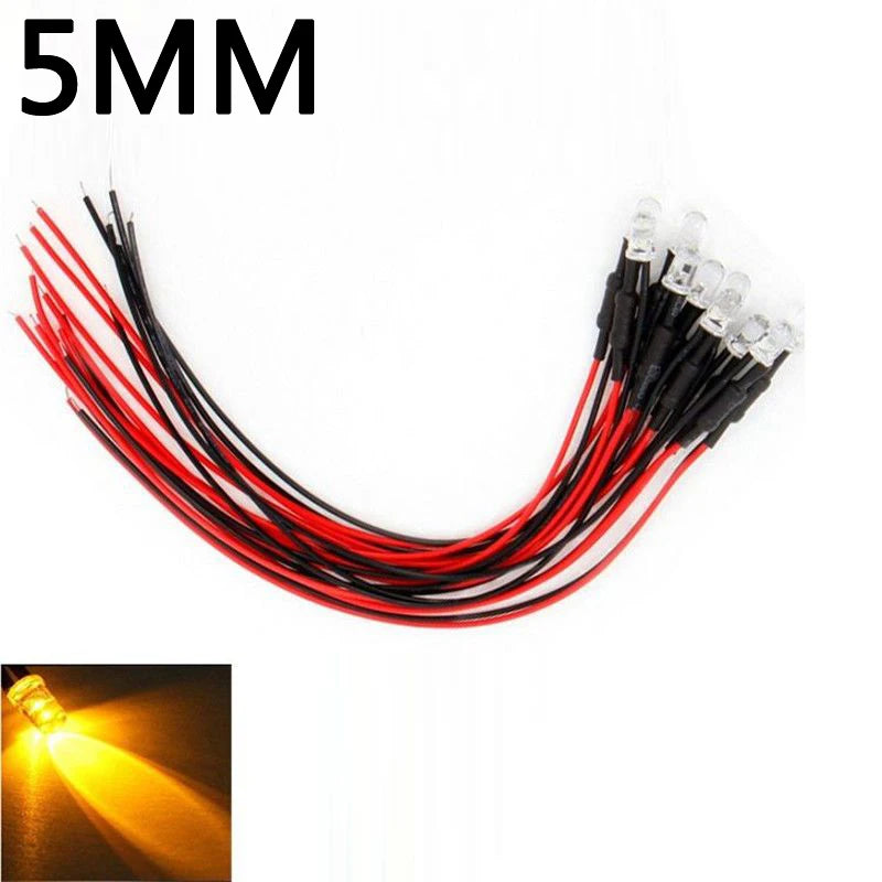 10PCS LED Lights 3mm/5mm 12v for 1/10 RC Crawler Drift Car TRX4 Defender AXIAL SCX10 D90 1/14 Tamiya RC Truck Scania Actros Part