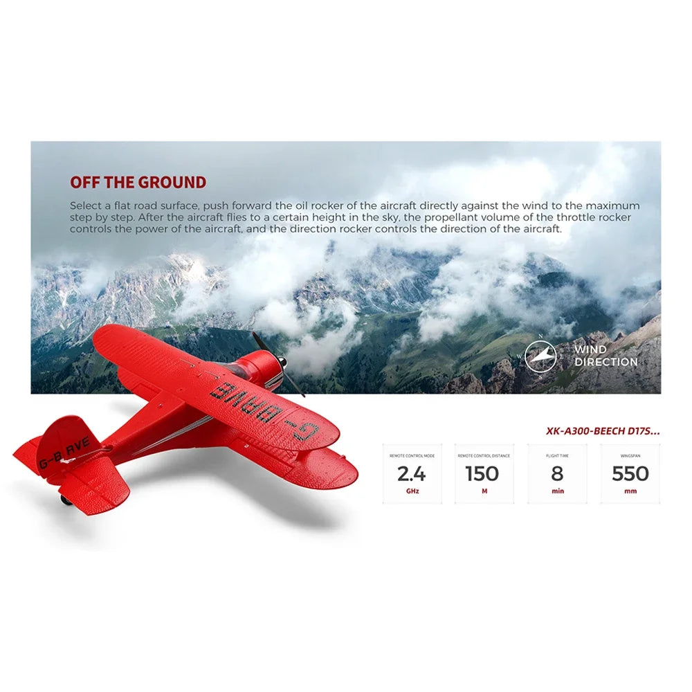 WLtoys XK A300 Beech-D17S RC Plane 4CH Brushless Motor Double Wings Remote Control Airplane 3D6G Aircraft Toys for Kids Adults