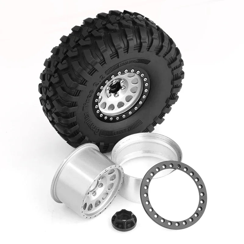 130mm Metal 2.2" Beadlock Wheel Rim Tire Set for 1/10 RC Crawler Car Axial SCX10 Wraith RR10 Capra Traxxas TRX4 YK4082 YK4083
