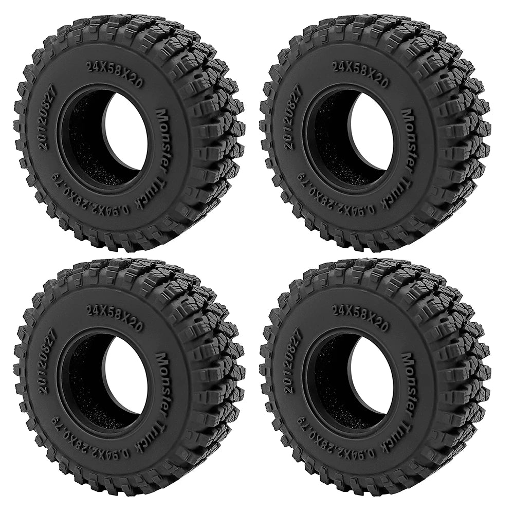 YEAHRUN 4Pcs 1.0inch Soft Rubber Wheel Tires 50/54/58/62/64/65mm for TRX-4M 1/18 Axial SCX24 1/24 RC Crawler Car Upgrade Parts