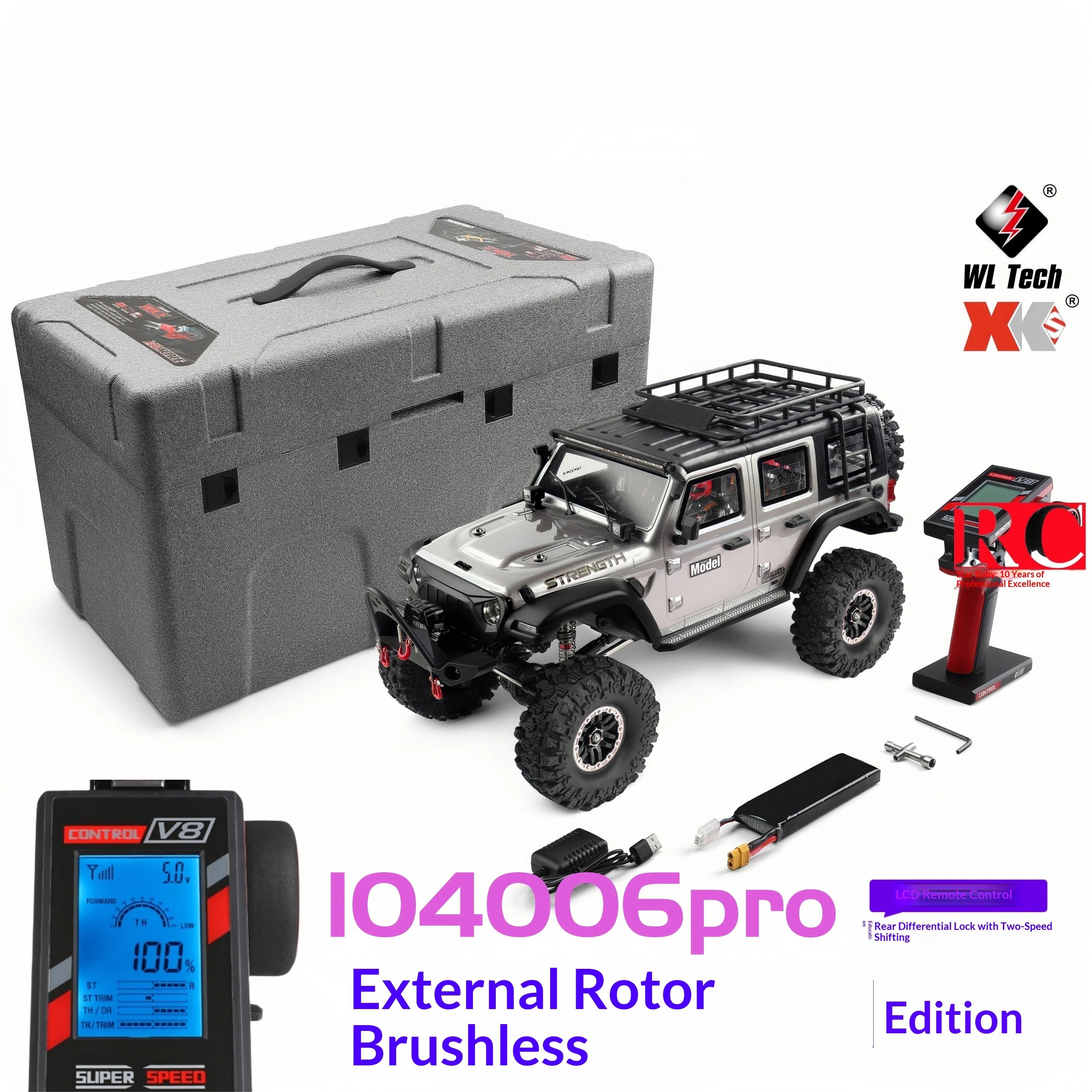 WLtoys 104006 Pro 1/10 RC Electric 4WD Off Road Rock Crawler With Front Rear Differential Lock Dual Speed Transmission Model Car