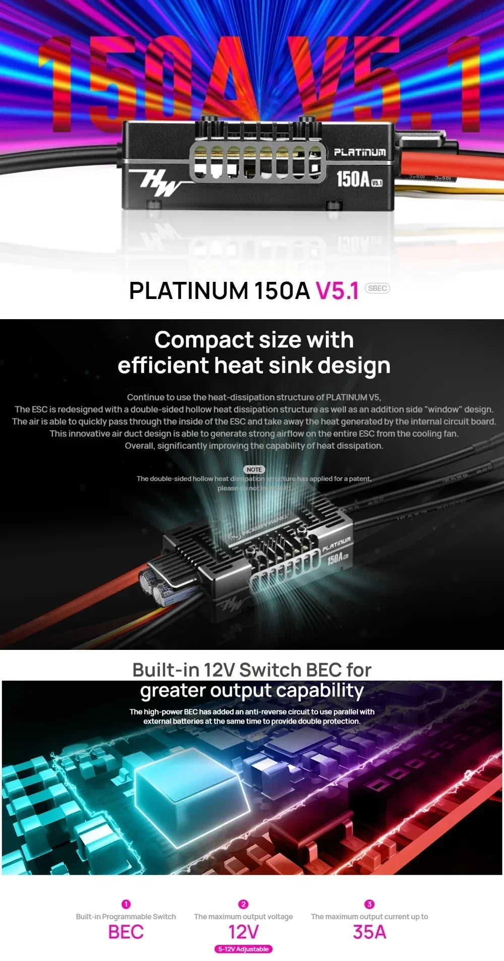 Hobbywing Platinum V5 80A 120A 150A 3-8S Brushless ESC Electric Speed Control Switchable BEC Output For RC Helicopter Fixed-Wing