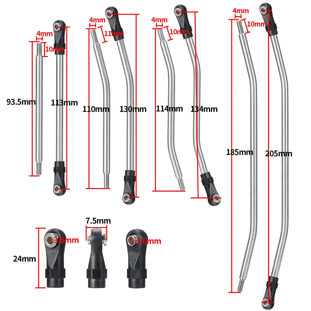 YEAHRUN Metal Links Suspension Linkage with Plastic Rod End for Axial SCX10 II Wraith TRX4 1/10 RC Crawler Car Parts
