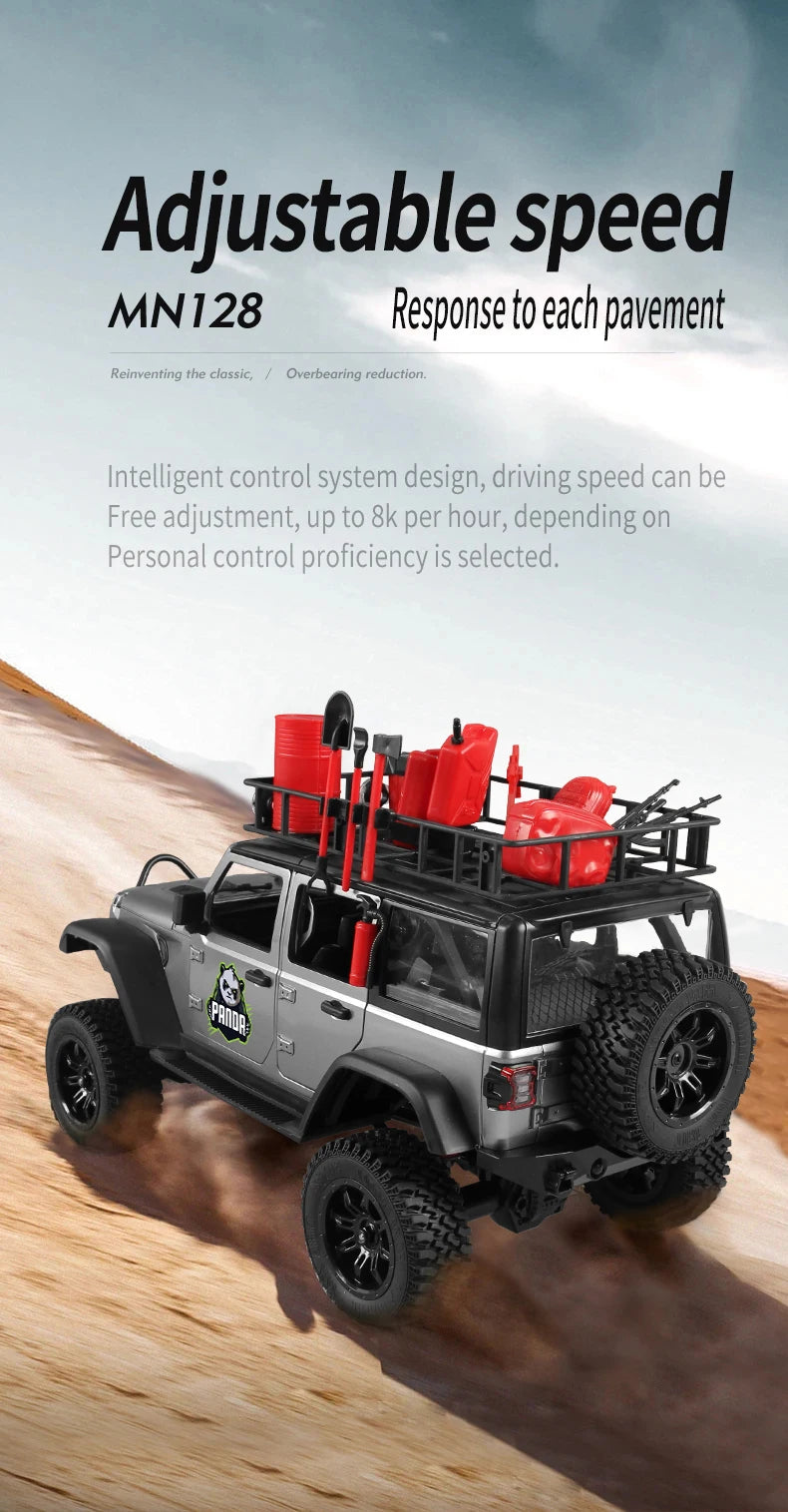1/12 MN128 RC Car 4WD Jeep Model 2.4G Remote Control LED Light 4X4 Off Road 4WD Climbing RC Truck Electric Toy Car Gift for Boy