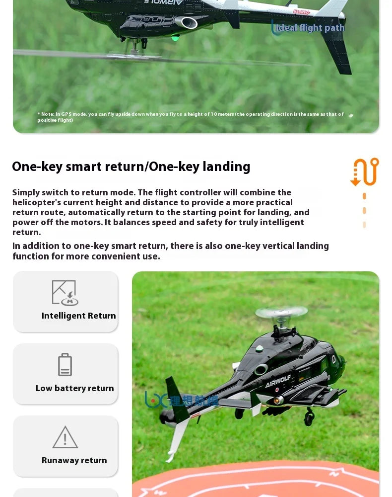 Yuxiang F07s Huey F02s Flying Wolf Armed 1/34 Remote Control Helicopter Gps Positioning Tof Height Control Brushless Motor