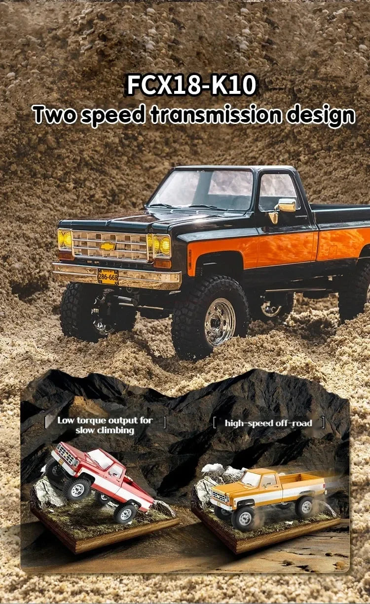 FMS FCX18 1:18 Chevrolet K10 Pickup Truck Officially Authorized Classic Retro Off-road Climbing RC Car Model RTR