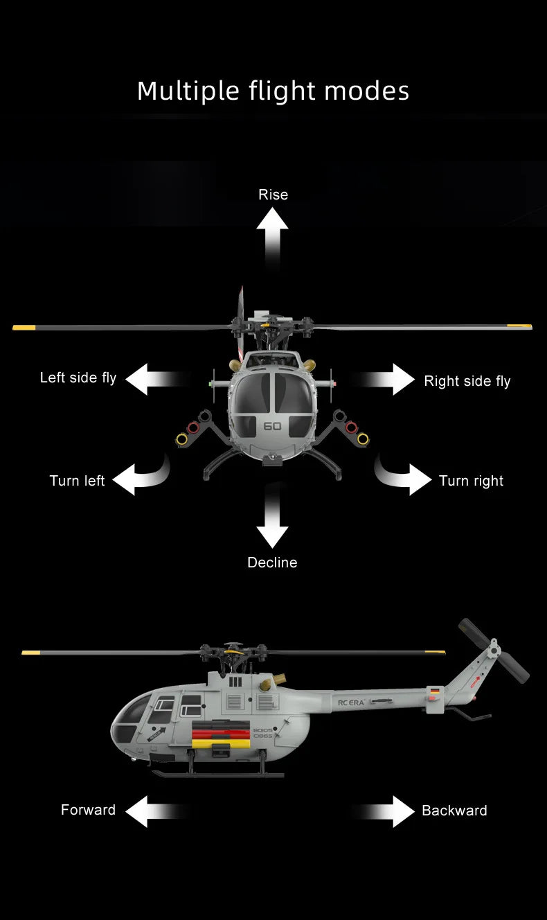 RC ERA C186S Remote Control Helicopter Six-Pass Simulation Brushless Flight Model BO105 Optical Flow Positioning Boy Toy Gift