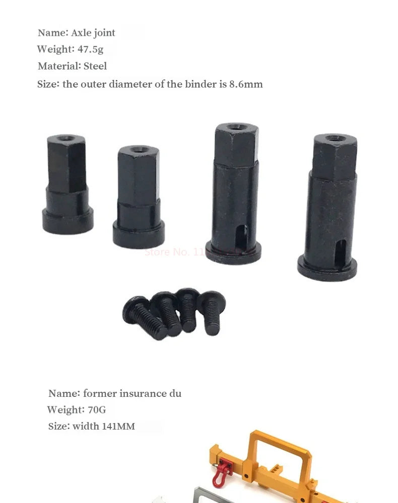 HB 1/10 ZP1001-ZP1007 RC Car Upgrade Metal Front Rear Bumper Shock Absorber Steering Cup Gear Steering Gear Arm Spare Parts