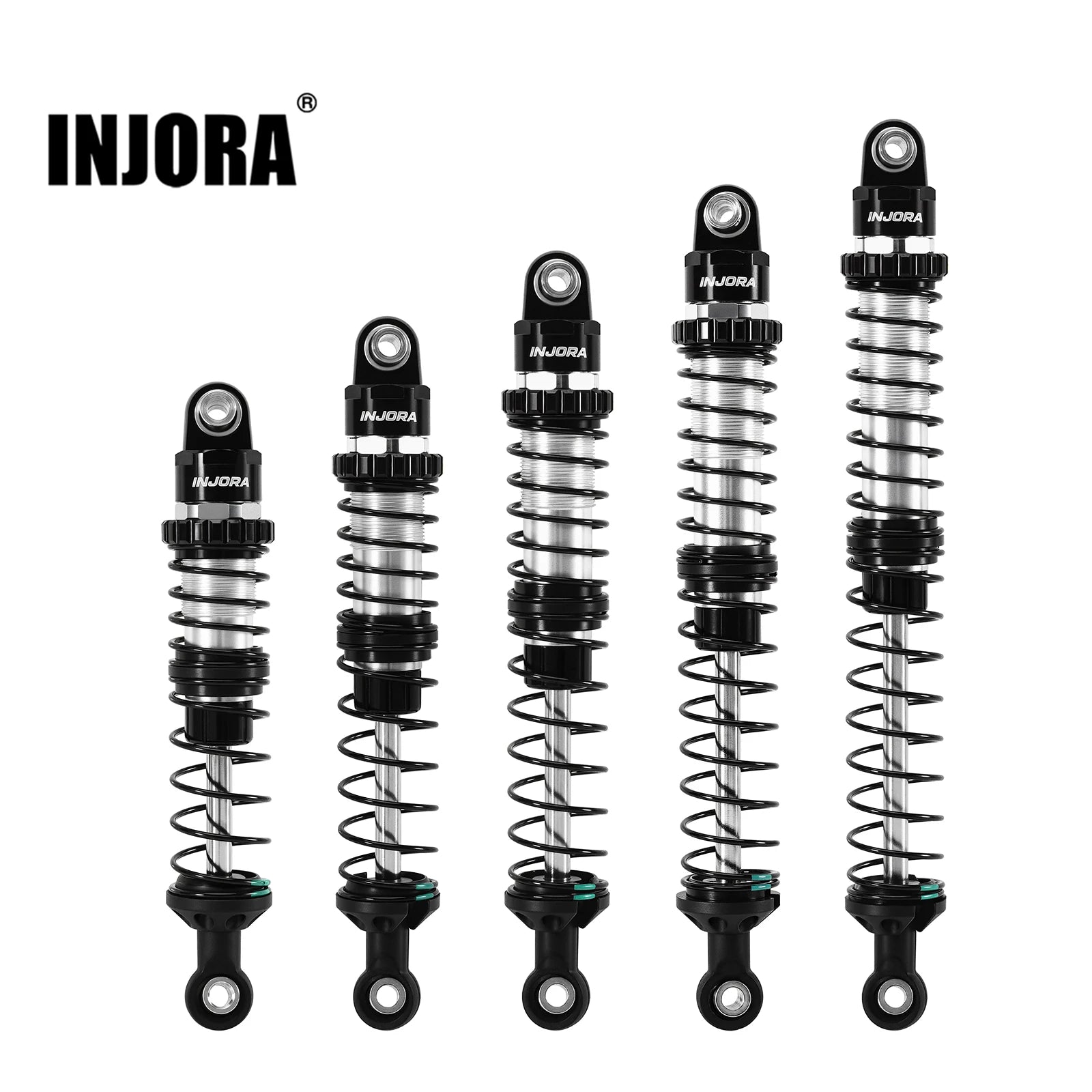 INJORA DRX Dual-Rate Spring Oil Shocks for 1/10 RC Crawlers, 80mm / 90mm / 100mm / 110mm / 120mm