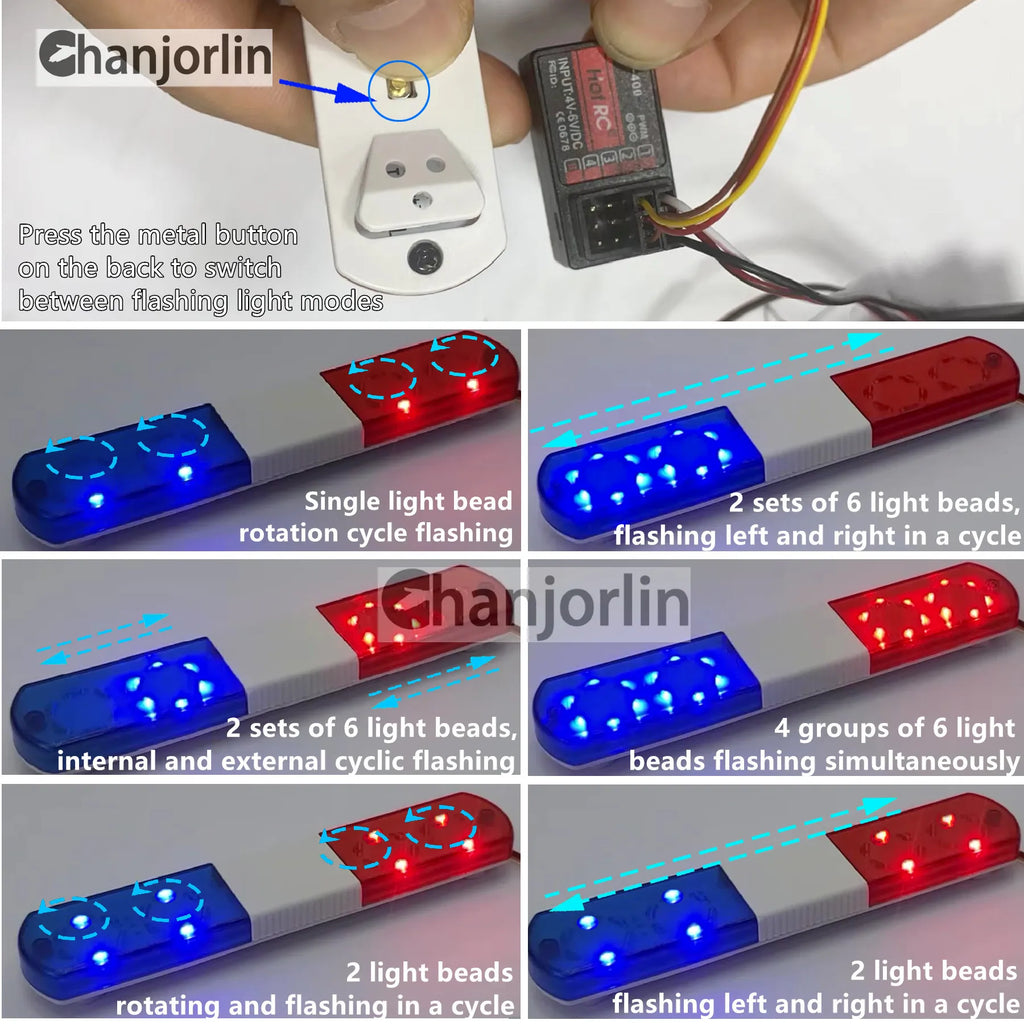 Police Flash LED Light Alarming Lights Accessories for 1:8 1:10 RC Car Axial HSP HPI Kyosho Tamiya SCX10 D90 Upgrade Parts