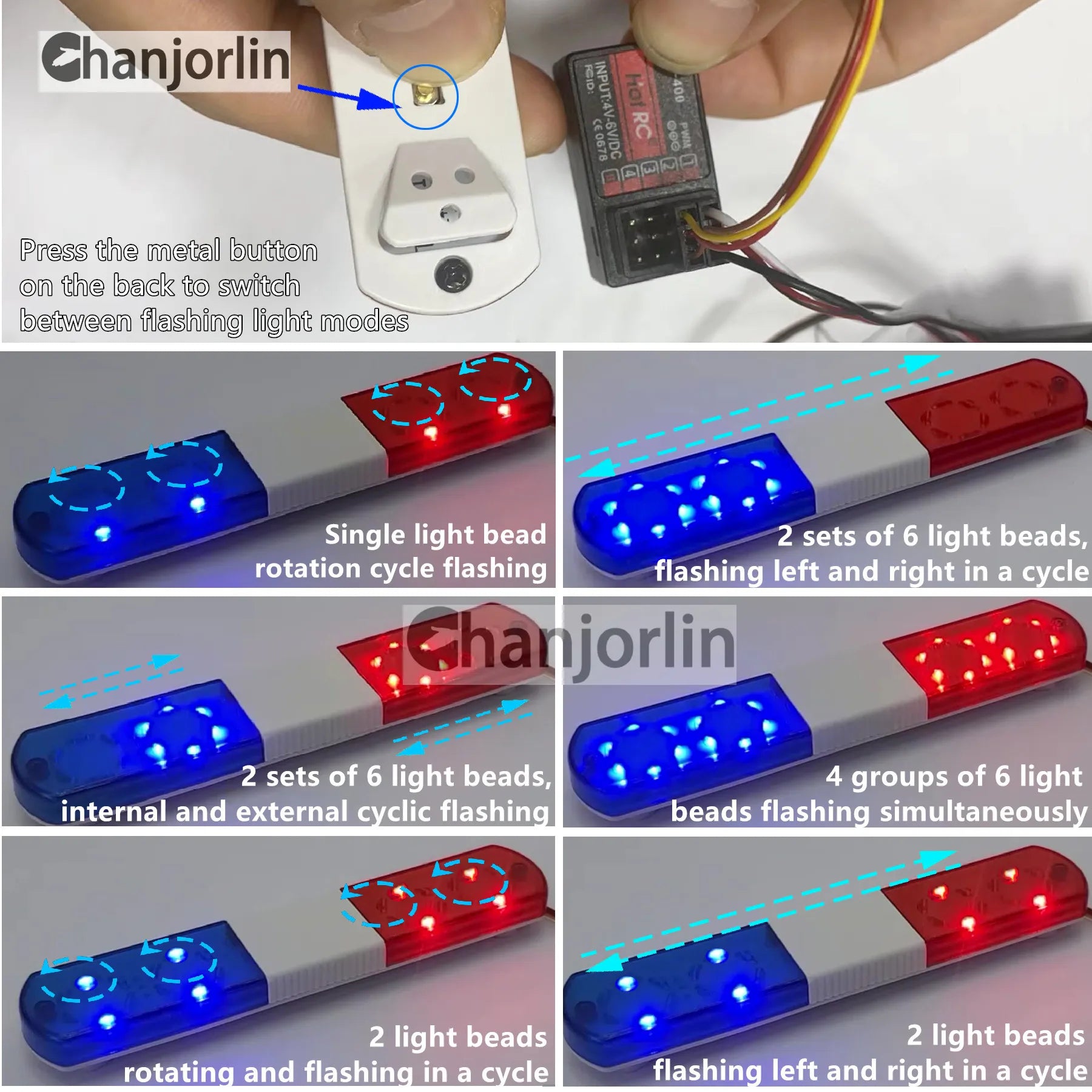 Police Flash LED Light Alarming Lights Accessories for 1:8 1:10 RC Car Axial HSP HPI Kyosho Tamiya SCX10 D90 Upgrade Parts