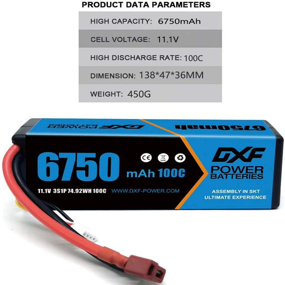 2PCS DXF battery 3S Lipo 11.1V 11.4V 5200mah 6200mah 7200mah 8000mah 9200mah 6750mah 80C 100C 130C with EC5 XT90 T for RC Car
