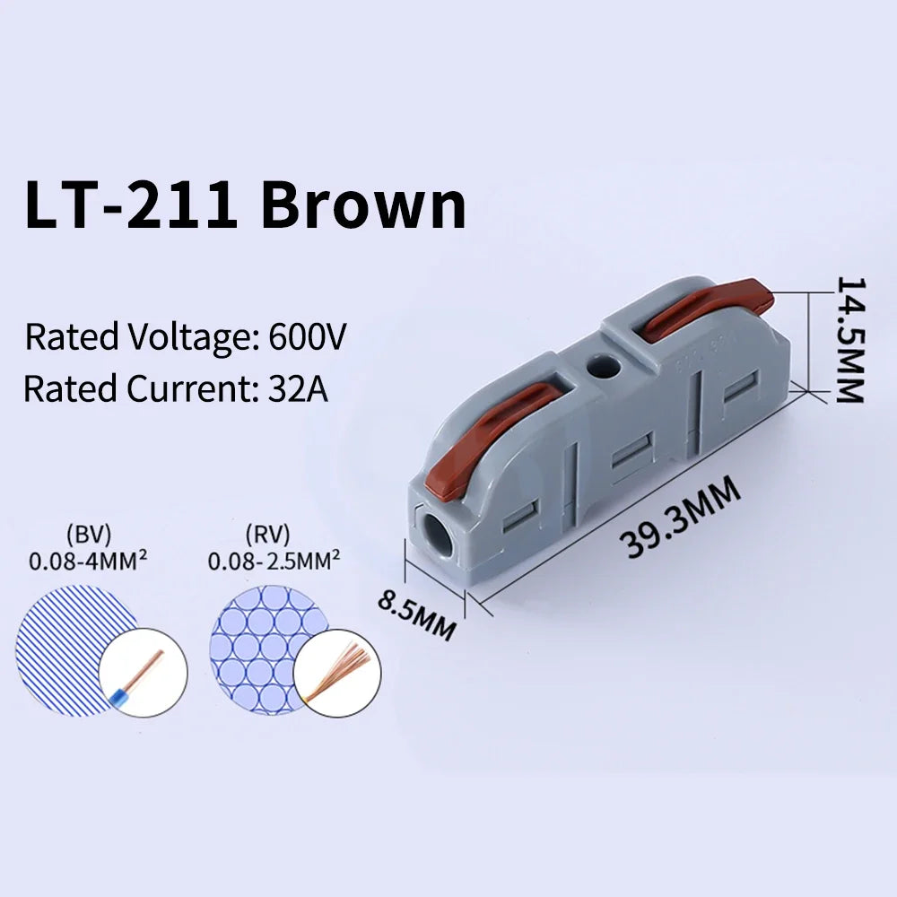 10 pcs LT-211 Quick Terminal Block 1 in 1 out 0.08-4mm² sq. freely combinable and reusable Hard and soft wires