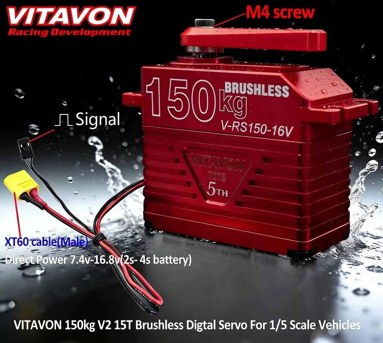 VITAVON 7075 Aluminum Servo150kg15T Brushless Digtal Servo Metal Gear Steering Brushless Servo For RC 1/5 Car Losi 5ive-B 5T