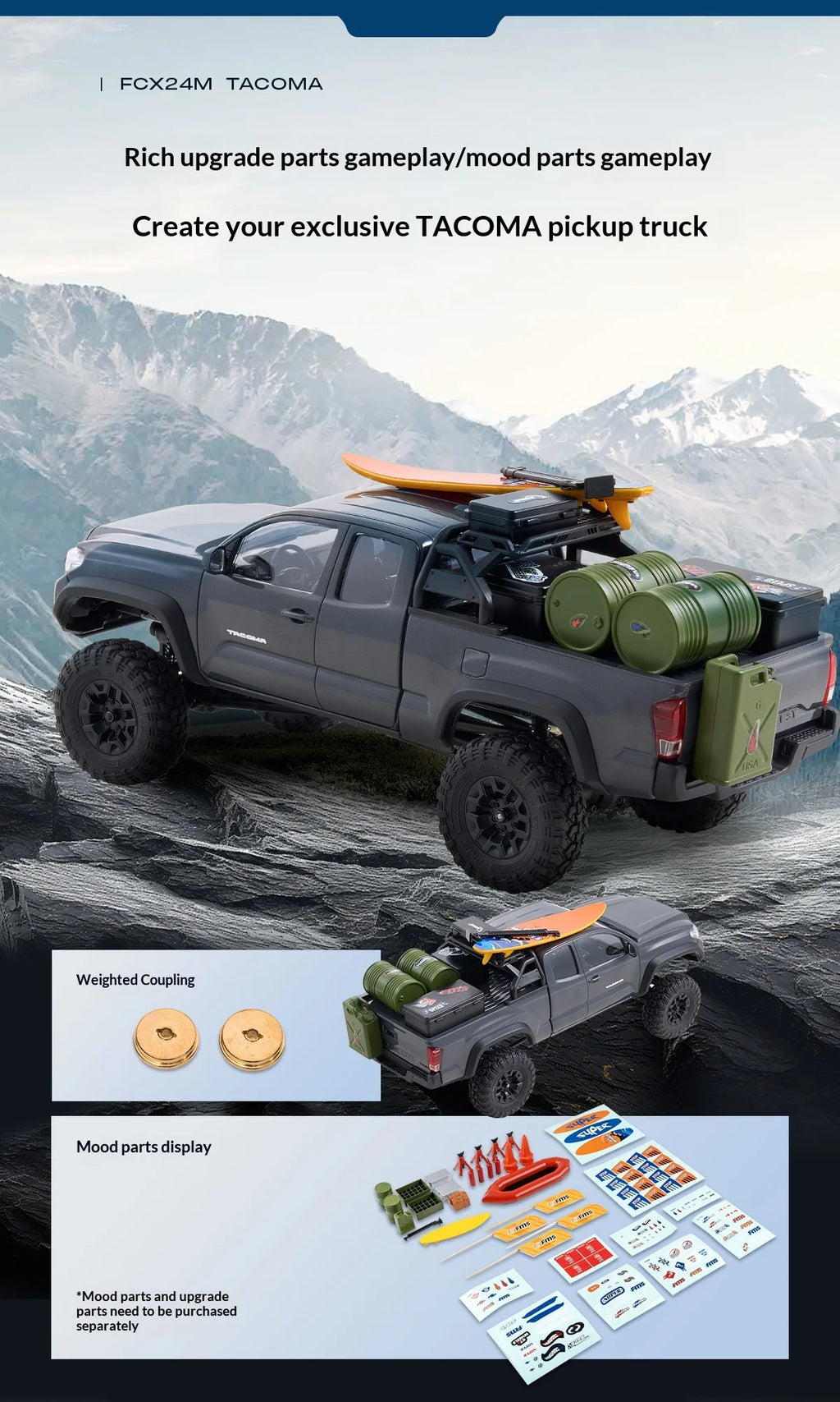 FMS 1/24 full-scale simulation model of  TACOMA remote control car RC ABS shell two-speed remote control toy car