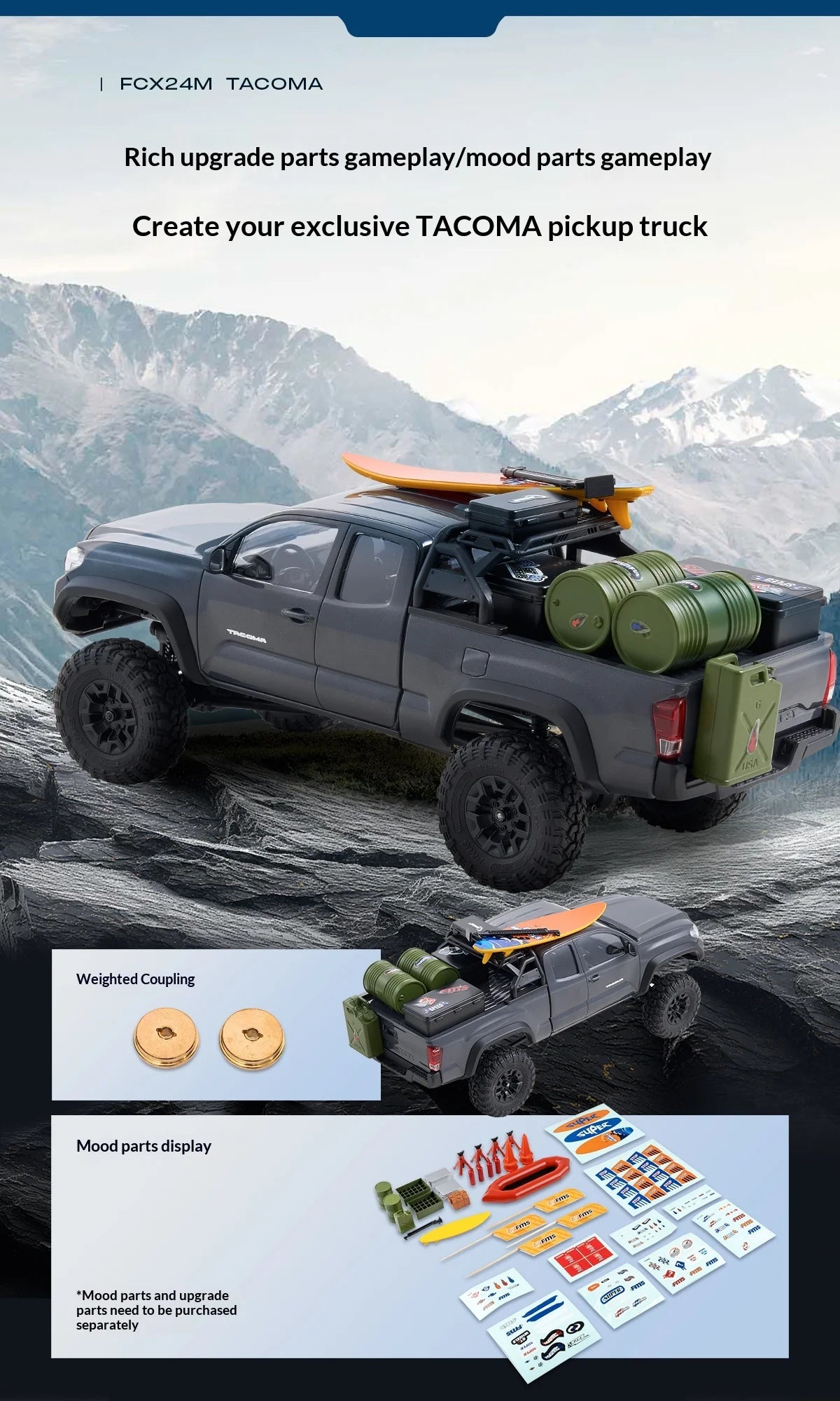 FMS 1/24 full-scale simulation model of  TACOMA remote control car RC ABS shell two-speed remote control toy car