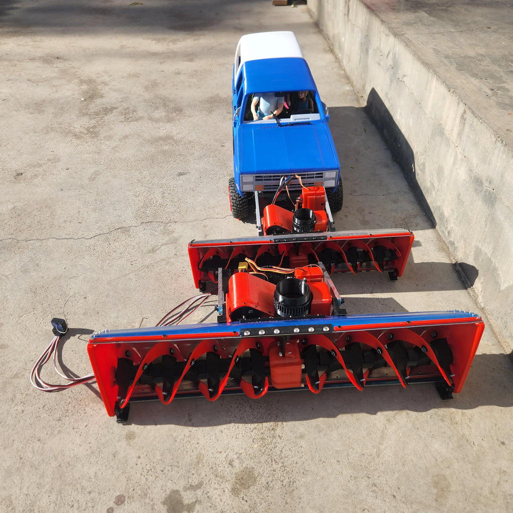 RC Metal Snowplow with 3D Printed Snow Blower Snow Shovel Lift Turbine Blows Snow for RC Crawler Car Tamiya Truck Bulldozer Car