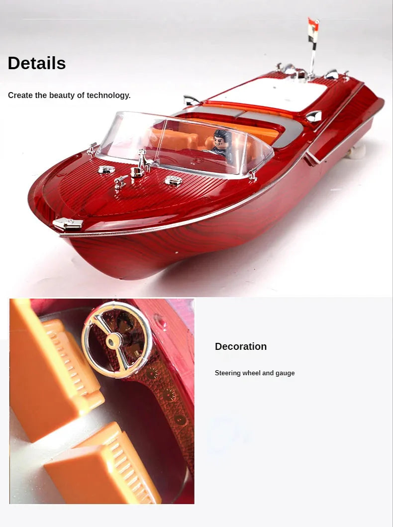 Remote Control Boat Retro Speed Boat High Horsepower Electric Yacht Cruise Model Racing Boat Boy Water Classic Toy