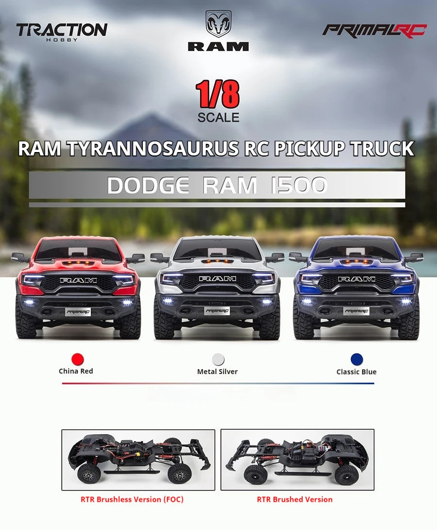 KM Rraction Tyrannosaurus RAM 1500 Simulation 1/8 Remote Control Electric Four-Wheel Drive Climbing Car Pickup Off-Road Vehicle
