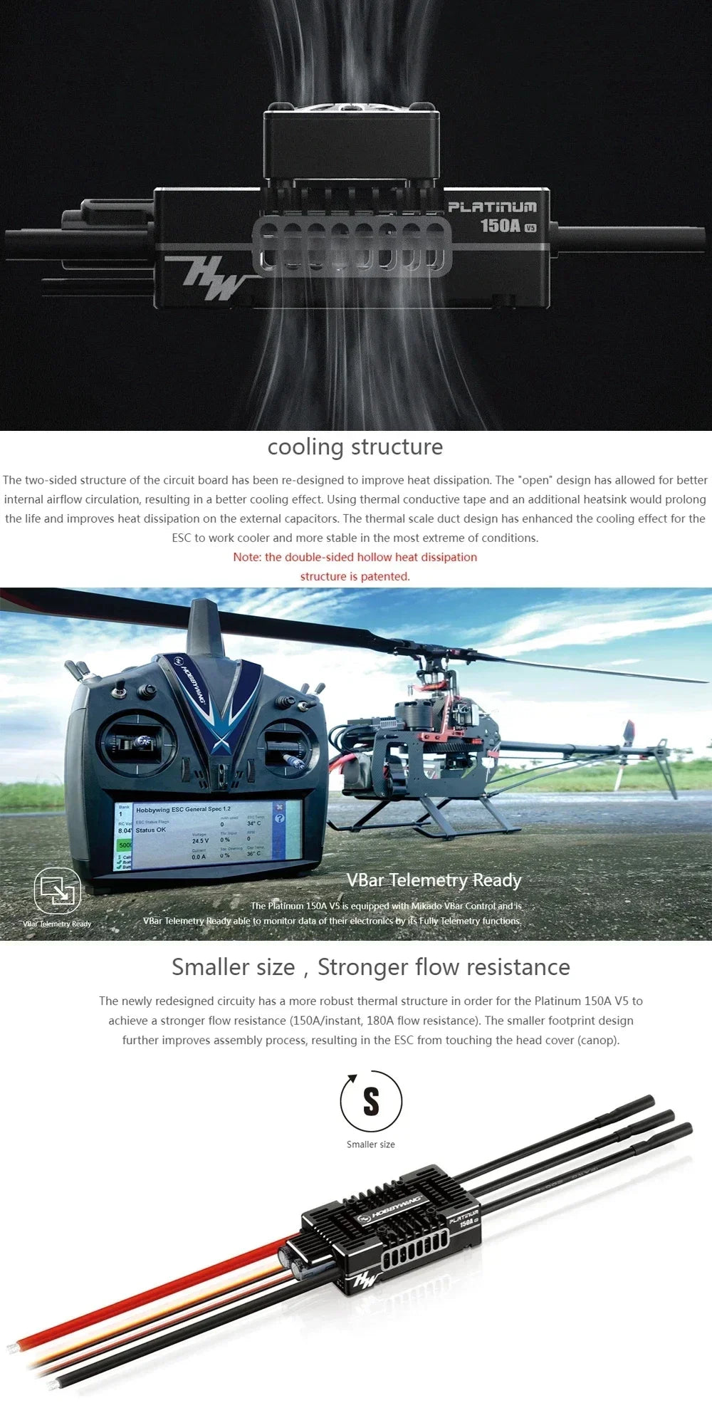 Hobbywing Platinum V5 80A 120A 150A 3-8S Brushless ESC Electric Speed Control Switchable BEC Output For RC Helicopter Fixed-Wing