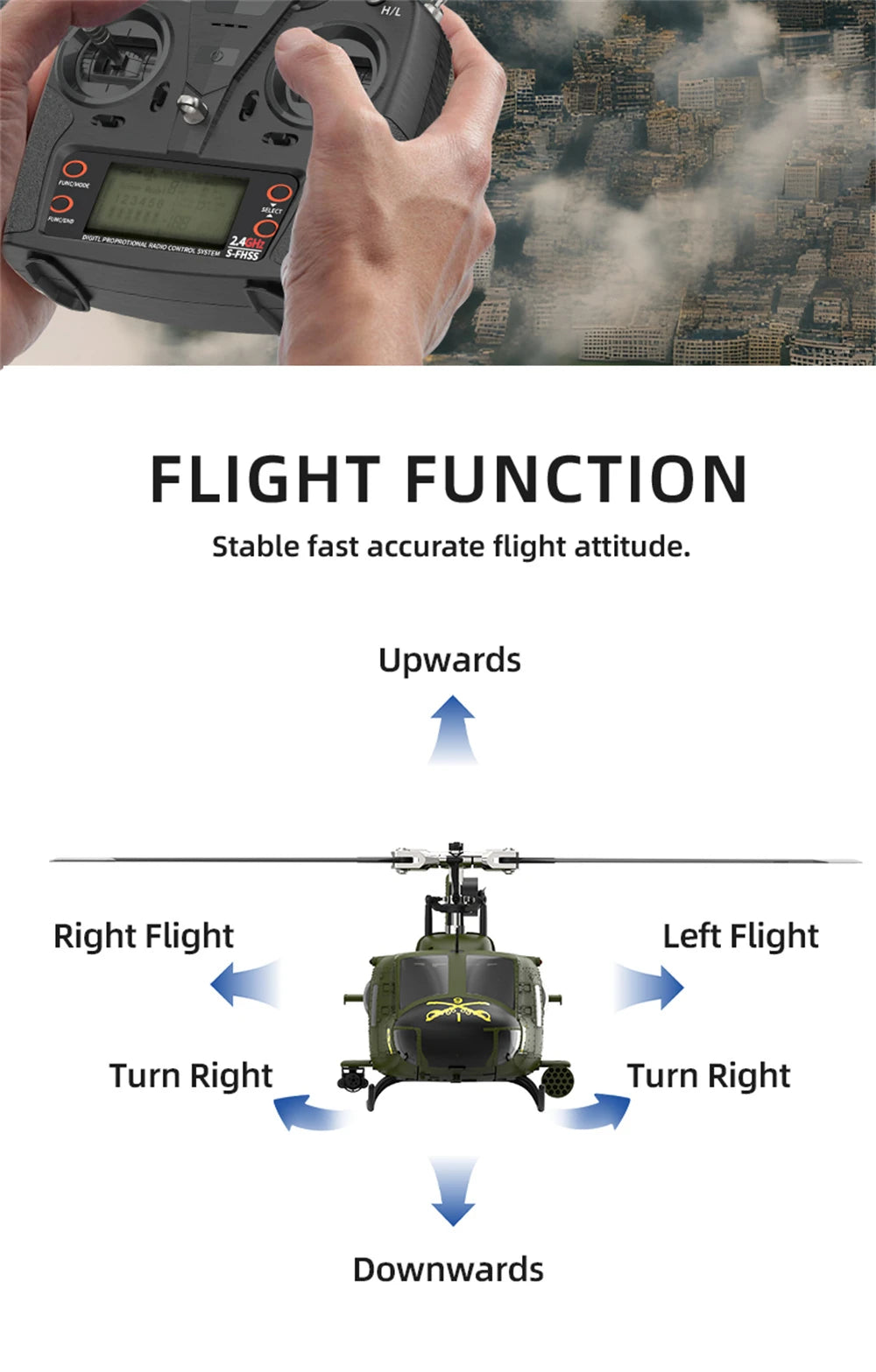 Eachine E190 PRO UH-1 6-Channel RC Helicopter Brushless Motor GPS Hold Altitude Scale Military Green Sealed Box