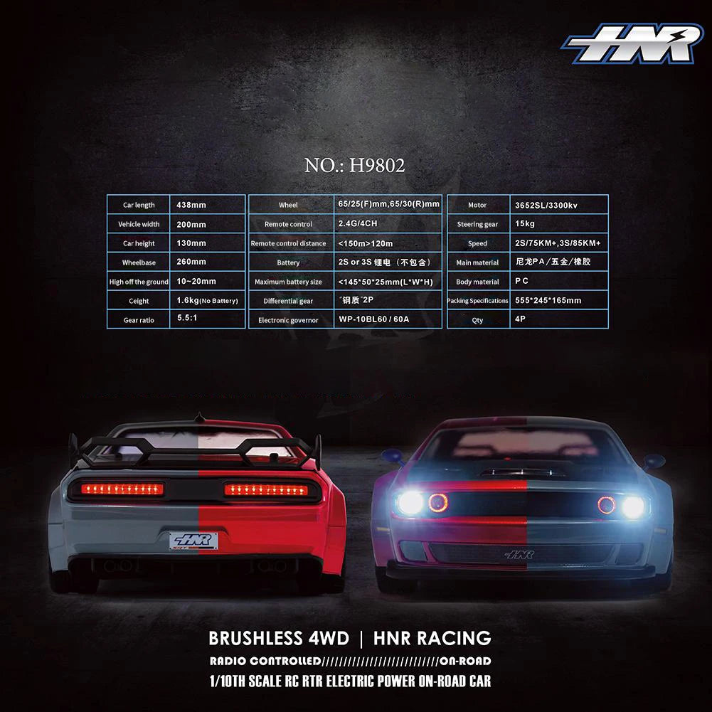 HNR H9802 4x4 Brushless RC On-Road Racing 1/10 Electric Remote Control Flat Running Drift Racing Car Adult Children's Toys
