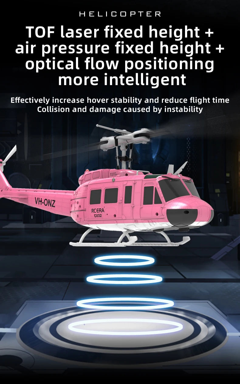 RC ERA C032 UH1 Huey Weathered Marine 6ch RC Helicopter with Optical Flow TOF Auto Stabilized Remote Control Hobby Toys for Boy