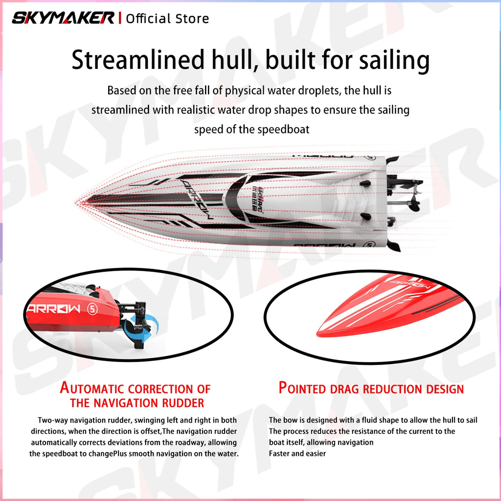 Udirc RC Boat Udi005 50Km/H High Speed Brushless Motor 2.4GHz Remote Control RC Speedboat PvC Electric Boat Toys Gift for Boy