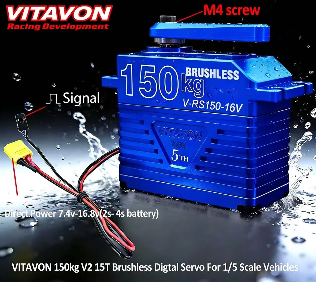 VITAVON 7075 Aluminum Servo150kg15T Brushless Digtal Servo Metal Gear Steering Brushless Servo For RC 1/5 Car Losi 5ive-B 5T