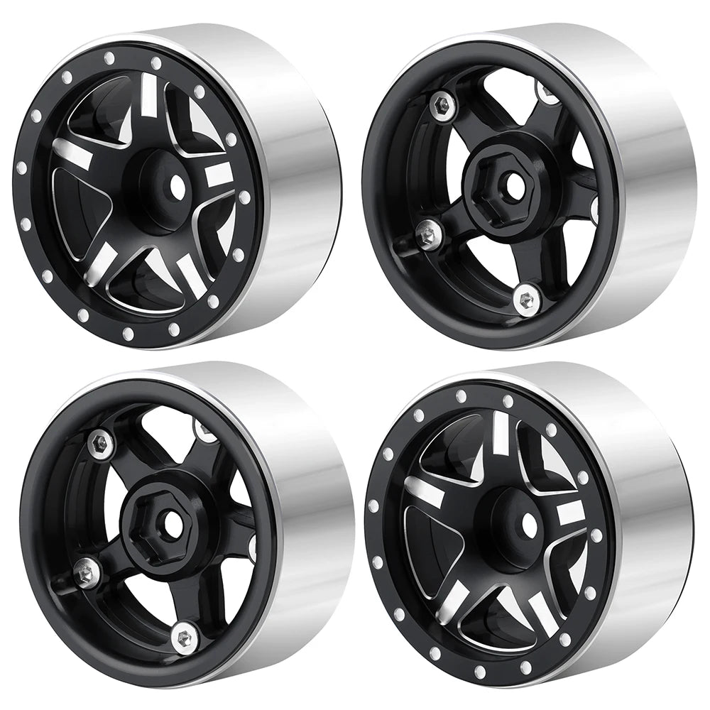 AXSPEED 4PCS CNC Aluminium 1.3inch Beadlock Wheel Rim Wheel Hub for TRX4M Axial SCX24 FMS FCX24 1/18 1/24 RC Crawler Car