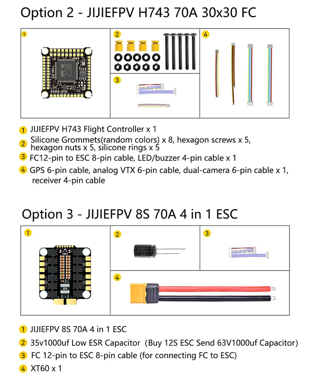 JIJIEFPV H743 Flight Controller H7 FC H743 Stack 8S 55A 60A 70A 4in1 ESC For 5inch DJI RC FPV freestyle Drone DIY Parts