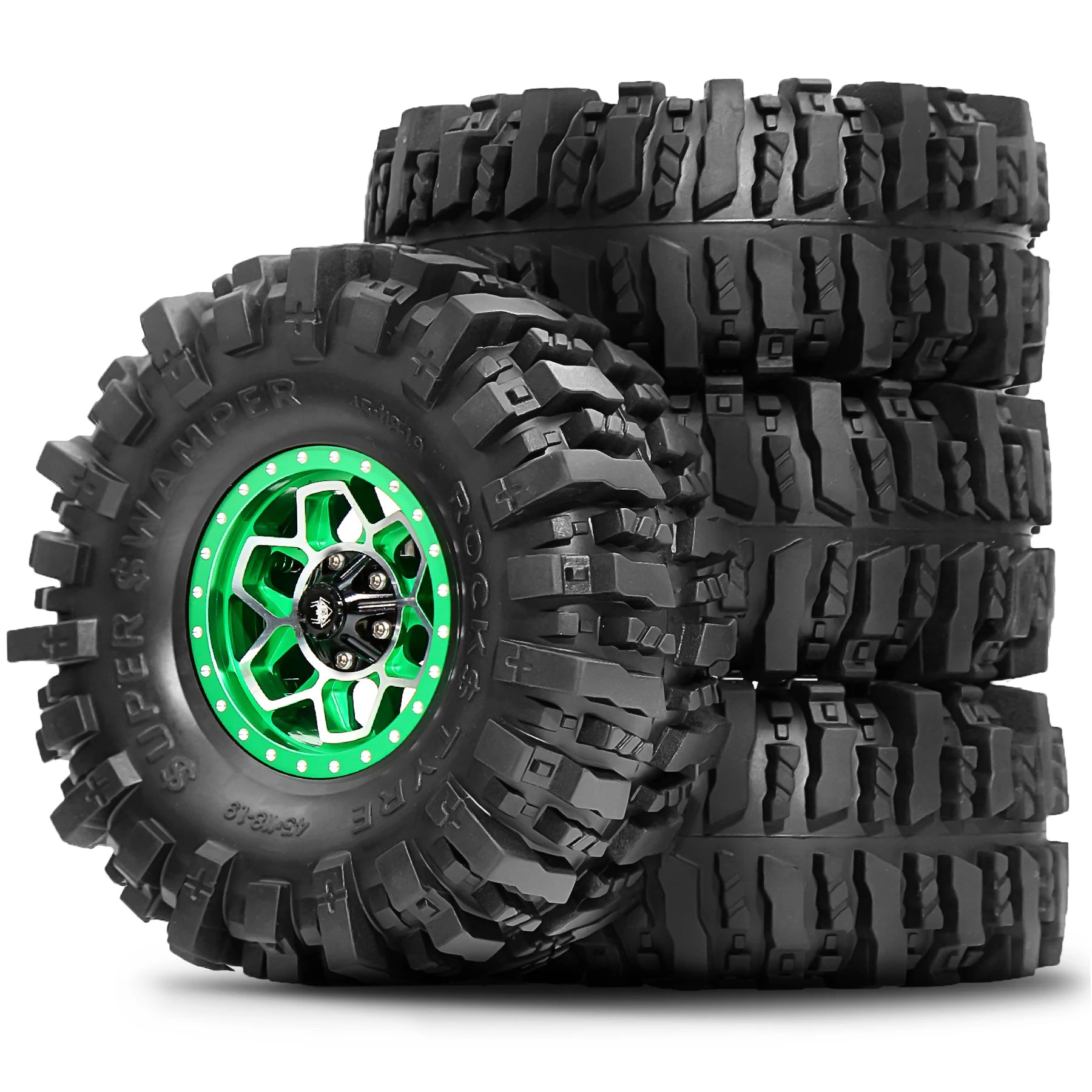 4-PCS 1.9 Beadlock Wheels and Tires OD 4.65'' for 1/10 Crawler Traxxas TRX4 Axial SCX10 II III Redcat Gen8 Gen7 12mm Hex