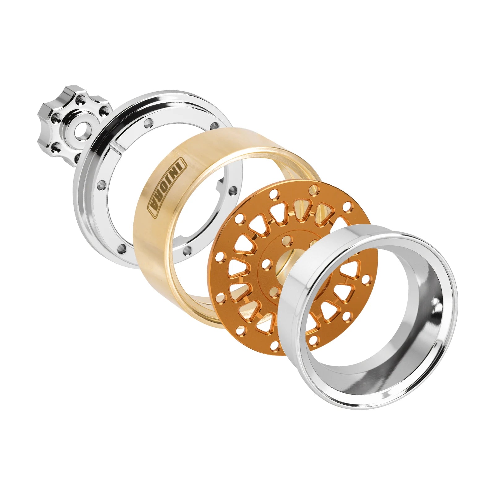 INJORA ModuWheel 1.3" Brass & Aluminum Beadlock Wheels, Negative Offset, for 1/18 1/24 RC Crawlers