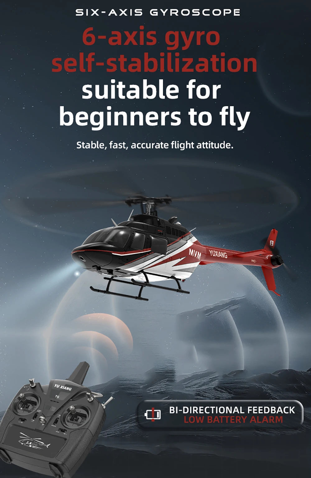 Original YUXIANG 2.4G 6CH Aileronless Bell-206 Helicopter Brushless Motor 6-Axis Gyro 120M Toys