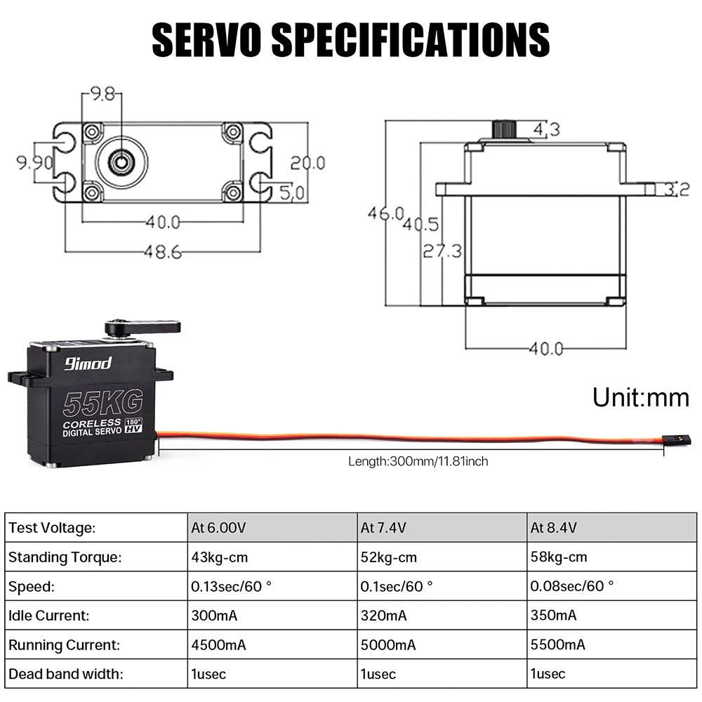 9imod 55kg Waterproof Servo IP67 180/270 Magnetic Sensor High Torque Coreless Digital Servo Full Metal Gear for 1/8 1/10 RC Cars